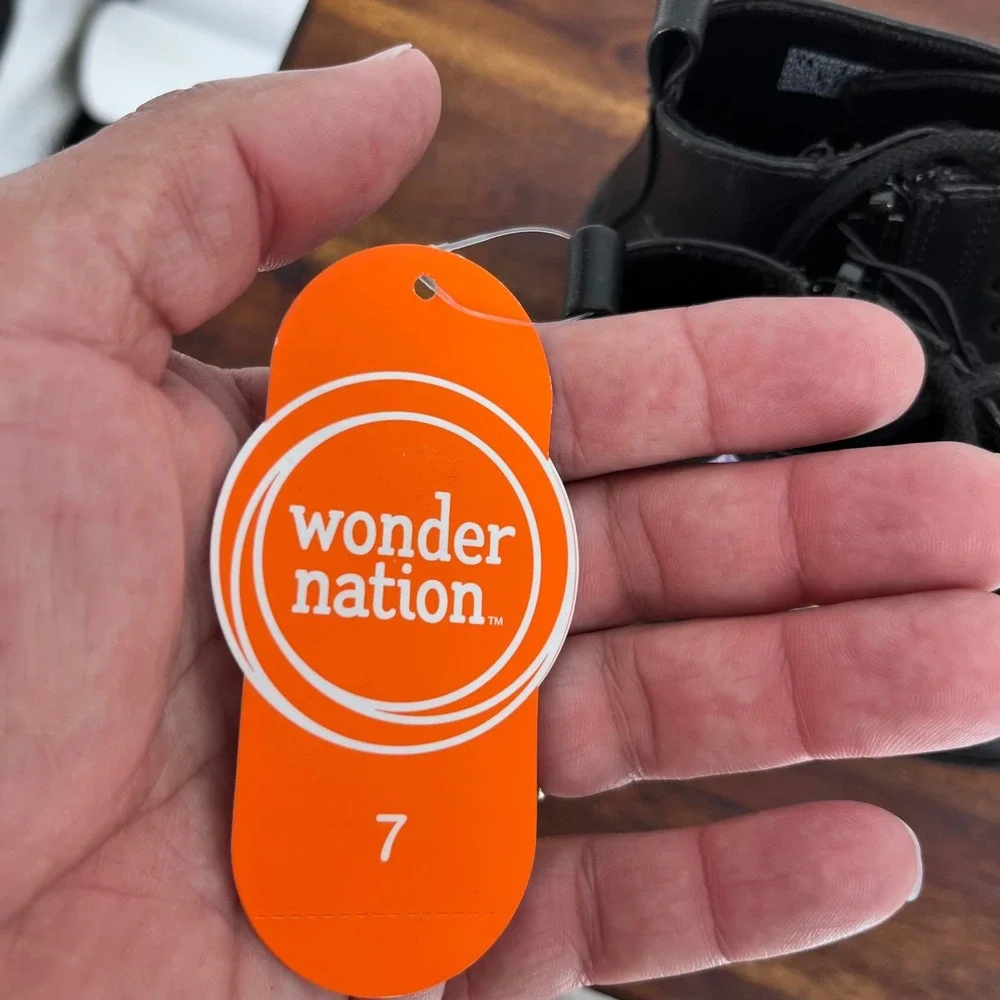 Wonder Nation Combat‎ Boots Girls Size 7 Black Rainbow Butterfly Patches Kidcore